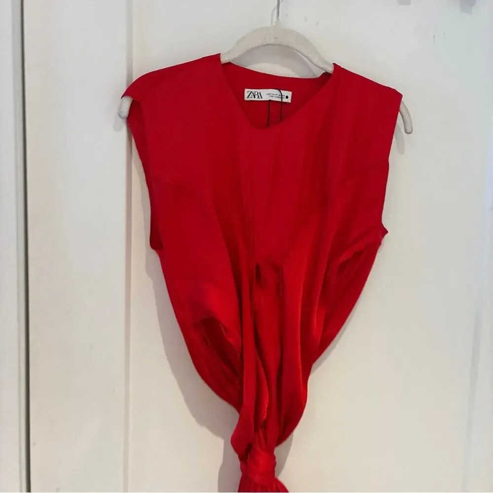 Zara Red Satin Sleeveless Maxi Wrap Dress Sz Medium - Picture 2 of 8